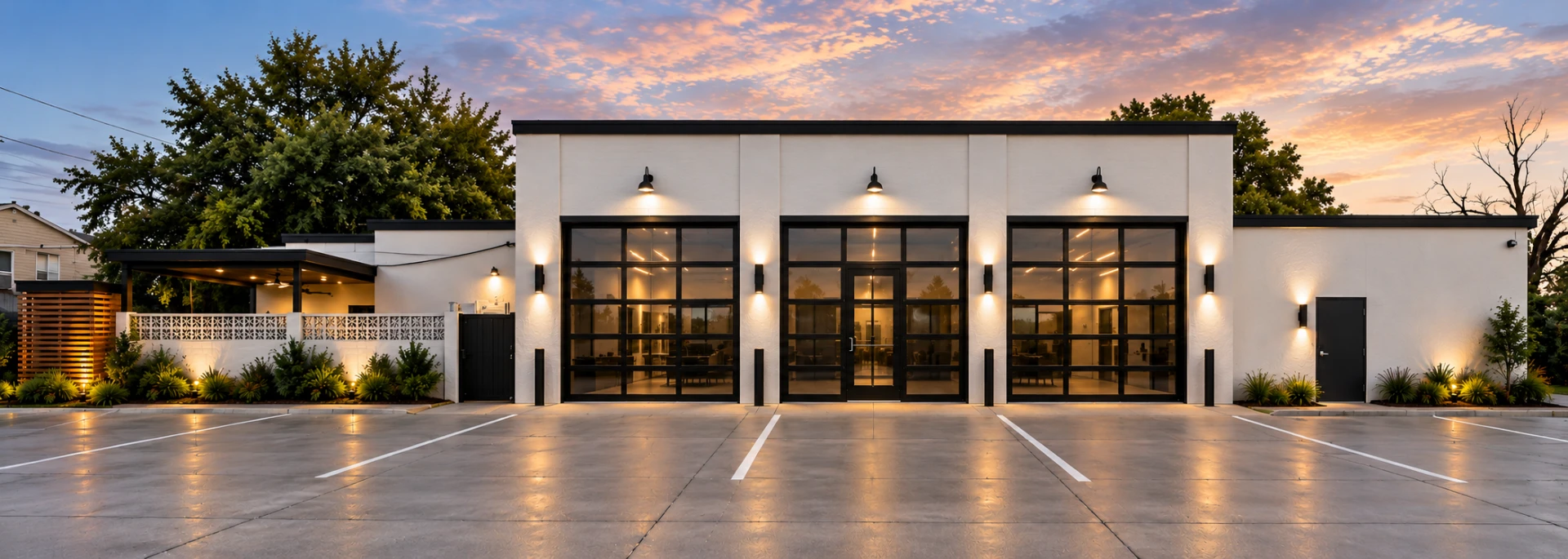 Proposed Rehab Warriors headquarters at the Hurst fire station, with three illuminated glass bays